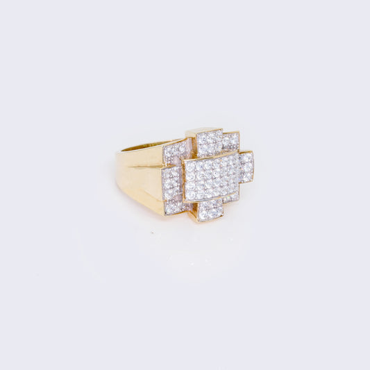 14K Cubic Zirconia Square-Cross Shape Ring