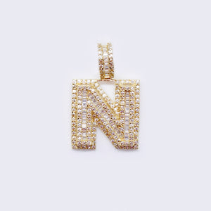 14K Cubic Zirconia "N" Initial Gold 3D Look Charm 14K Cubic Zirconia "N" Initial Gold 3D Look Charm