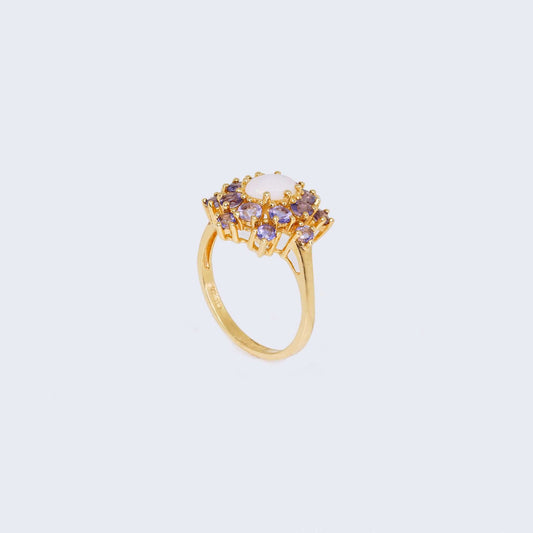14K Yellow Gold Opal Stone & Lavender Gems Ring