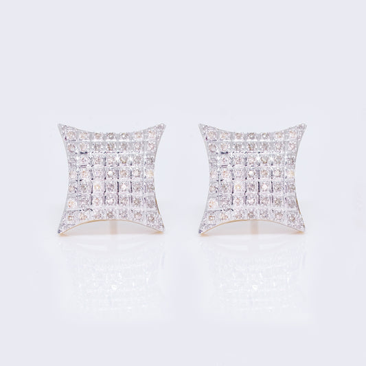 10kt Round 0.36ct Diamond Square Kite Cluster Stud Earrings