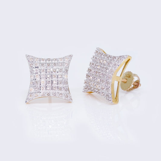 10kt Round 0.36ct Diamond Square Kite Cluster Stud Earrings