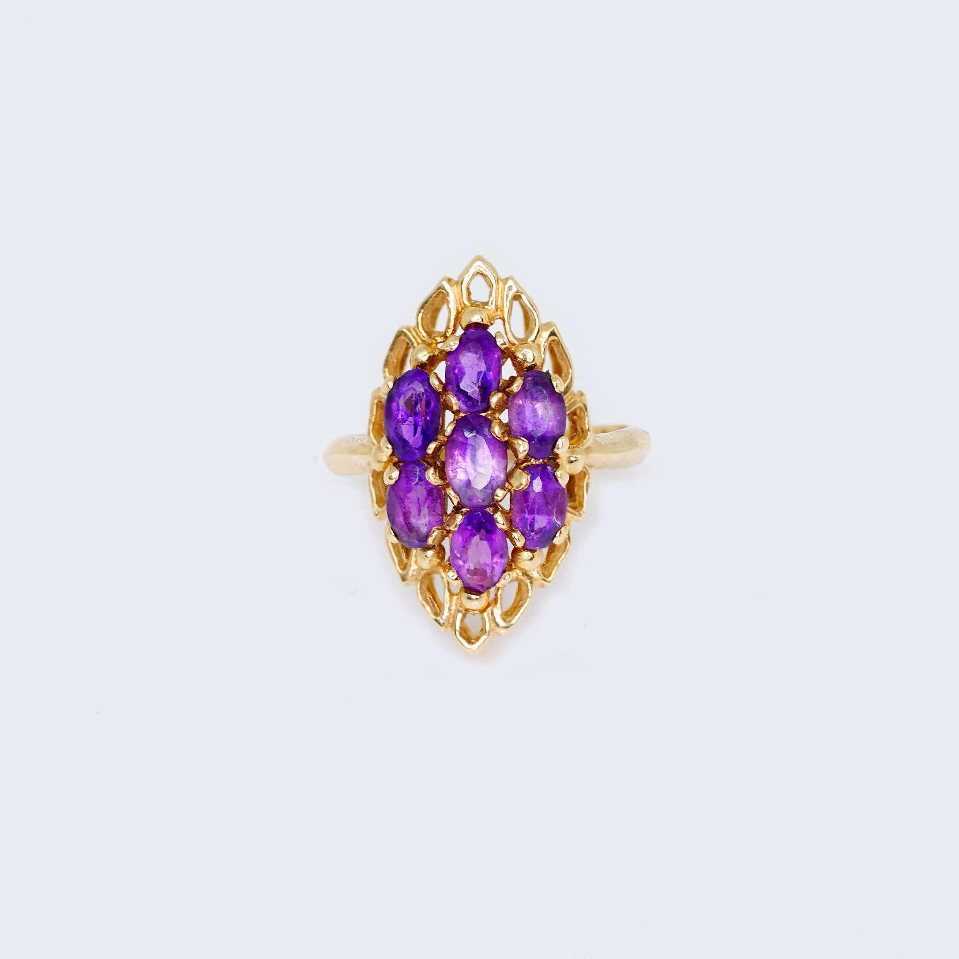 14K Yellow Gold Flower Design Amethyst Ring