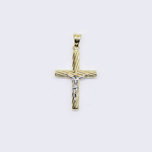 14K 2-tone Textured Edges Crucifix Charm 14K 2-tone Textured Edges Crucifix Charm