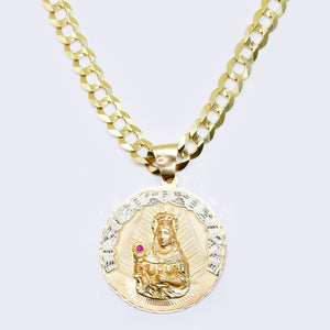St. Barbara Medium Circle Pendant with Solid Cuban chain St. Barbara Medium Circle Pendant with Solid Cuban chain
