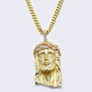 14K Yellow Gold Cubic Zirconia Jesus 2-tones Pendant with Miami Cuban chain 14K Yellow Gold Cubic Zirconia Jesus 2-tones Pendant with Miami Cuban chain