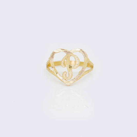 14K Heart with initial "P" Ring