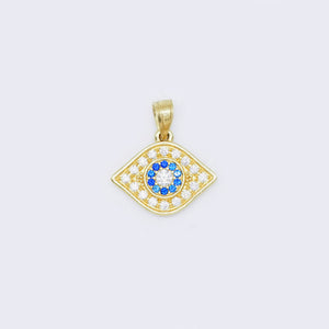 14K Solid Gold Evil Eye Pendant with Blue and White Cubic Zirconia 14K Solid Gold Evil Eye Pendant with Blue and White Cubic Zirconia