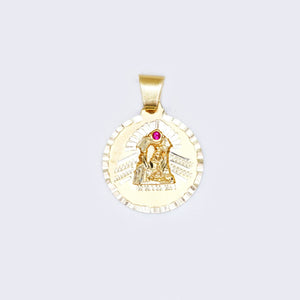 14K Religious Saint Barbara Ruby Round Medallion 14K Religious Saint Barbara Ruby Round Medallion