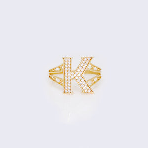 14K Cubic Zirconia Big Initial Letter Ring "K" 14K Cubic Zirconia Big Initial Letter Ring "K"