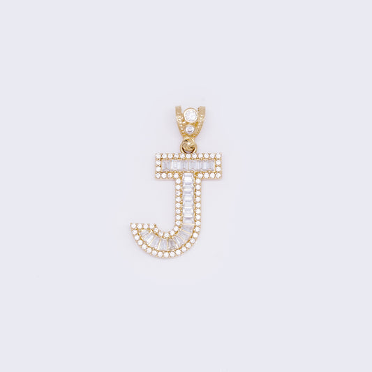 14K "J" Cubic Zirconia Initial Pendant