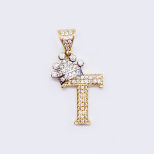 14K Cubic Zirconia "T" Initial Gold Crown Charm 2-Tones 14K Cubic Zirconia "T" Initial Gold Crown Charm 2-Tones