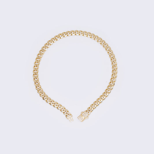 14K Yellow Gold Monaco Chain Cubic Zirconia Bracelet 9 3/4" 6mm Thickness