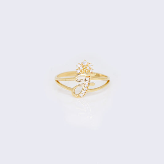 14K Ladies' Crown Initial Cursive Letter Ring "F"