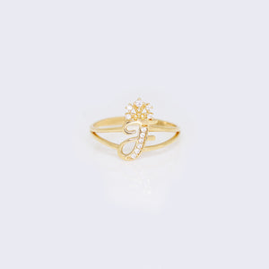 14K Ladies' Crown Initial Cursive Letter Ring "F" 14K Ladies' Crown Initial Cursive Letter Ring "F"