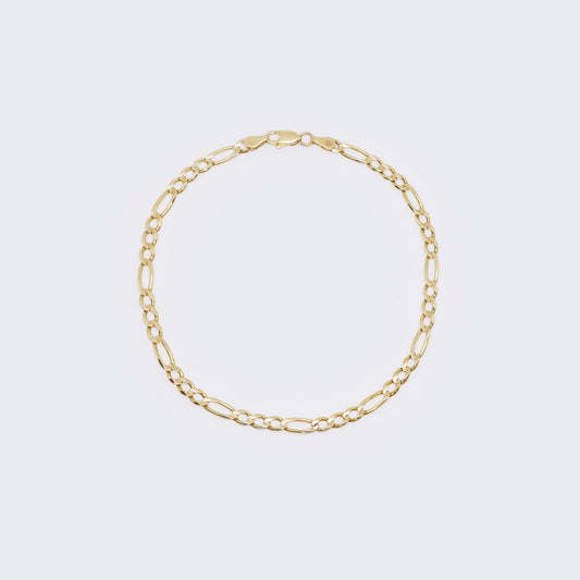 14K Yellow Gold Figaro Chain Ankle Bracelet 9.25" 3.5mm Thickness