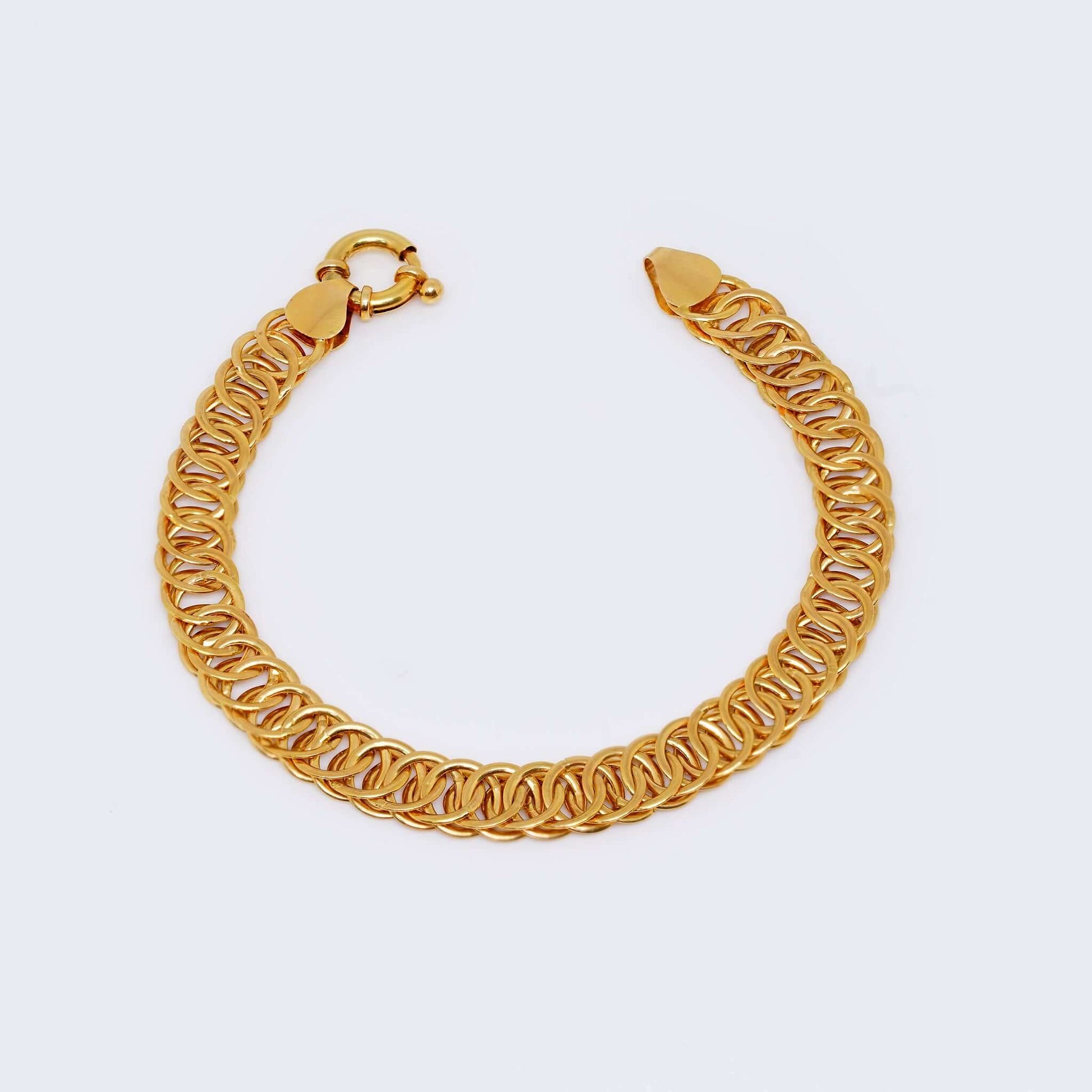 14K Gold Hollow Multi-Circle Link Bracelet with Spring Ring Clasp
