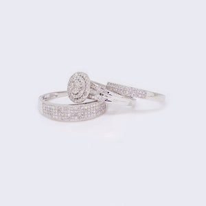 14K White Gold Diamond Men & Women's Micro Pave Engagement Ring Trio Bridal Set 14K White Gold Diamond Men & Women's Micro Pave Engagement Ring Trio Bridal Set