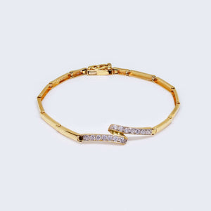14K Gold Fancy Bar Link Bracelet with Cubic Zirconia Stones 14K Gold Fancy Bar Link Bracelet with Cubic Zirconia Stones