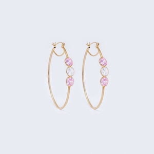 14K Gold Pink & Silver Cubic Zirconia Hoop Earrings 14K Gold Pink & Silver Cubic Zirconia Hoop Earrings