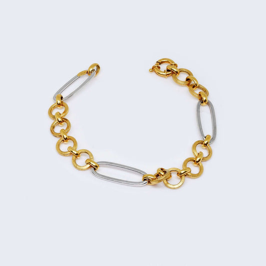 18K Semi-Solid Gold Two Toned Fancy Figaro Bracelet