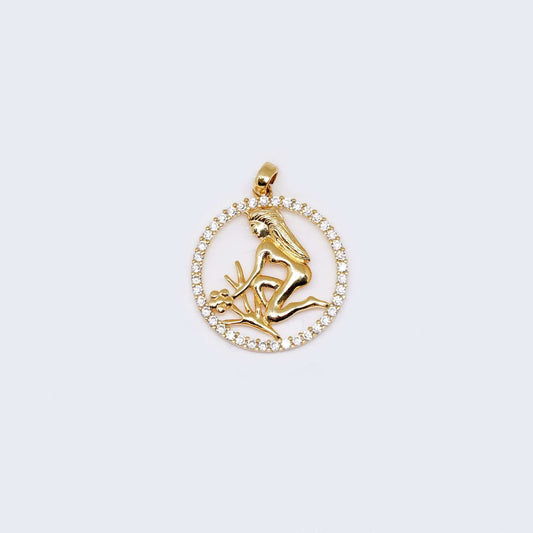 14K Gold Virgo Zodiac Sign Cubic Zirconia Pendant Charm