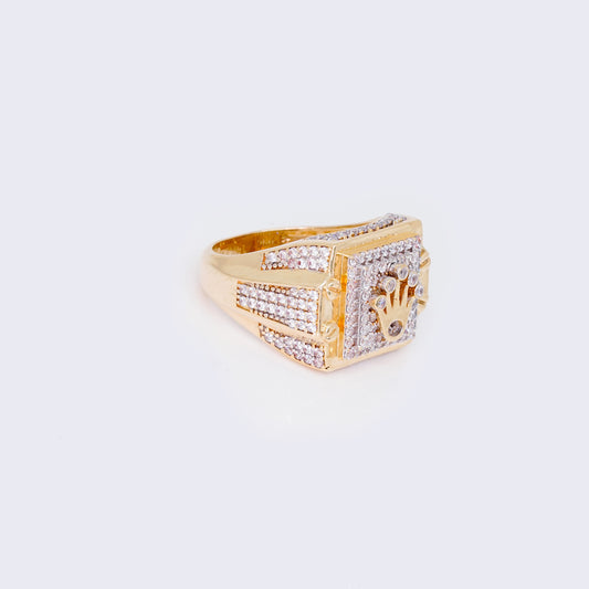 14K Cubic Zirconia Pave Square Frame Crown Ring