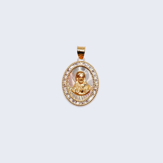 10K Gold Christ Face with Cubic Zirconia Stones Pendant Charm