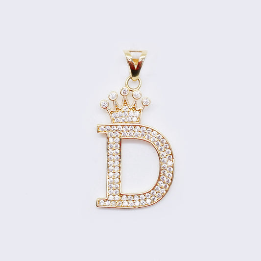 14K Cubic Zirconia "D" Initial Gold Crown Charm