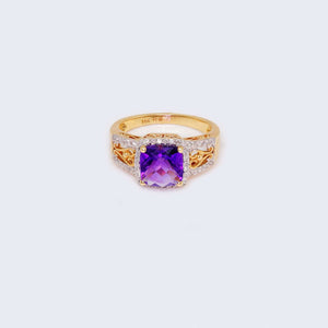 14K Yellow & White Gold Amethyst Stone & Diamond Ring 14K Yellow & White Gold Amethyst Stone & Diamond Ring