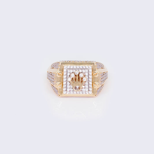 14K Cubic Zirconia Pave Square Frame Crown Ring