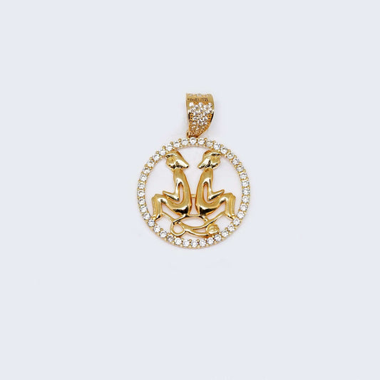 14K Gold Gemini Zodiac Sign Cubic Zirconia Pendant Charm
