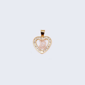 14K Gold Heart "15 Años" sweet 15th with Cubic Zirconia Stones Pendant Charm 14K Gold Heart "15 Años" sweet 15th with Cubic Zirconia Stones Pendant Charm