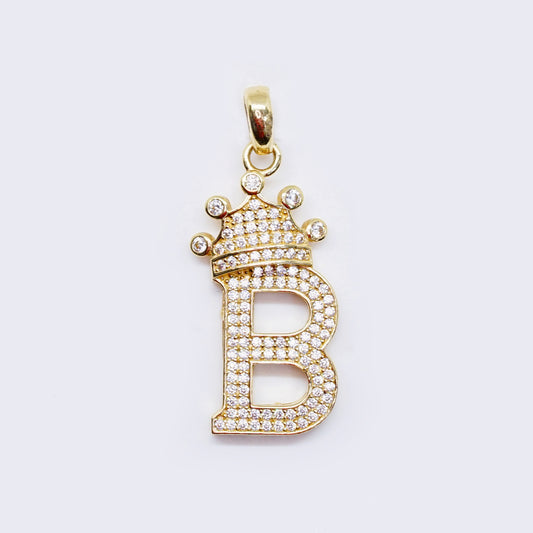 14K Cubic Zirconia "B" Initial Gold Crown Charm
