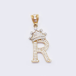 14K Cubic Zirconia "R" Initial Gold Crown Charm 14K Cubic Zirconia "R" Initial Gold Crown Charm