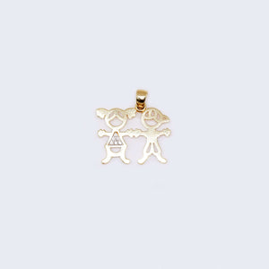 14K Gold Little Boy and Little Girl with Cubic Zirconia Stones Pendant Charm 14K Gold Little Boy and Little Girl with Cubic Zirconia Stones Pendant Charm