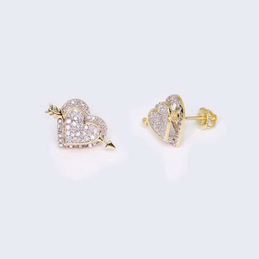 14K Gold Heart with arrow Design 0.54 CTW Diamond Earrings
