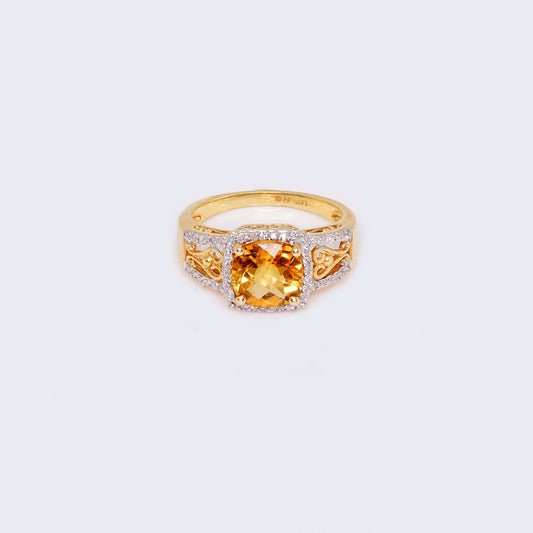 14K Yellow Gold Yellow Stone & Diamond 0.48 CT Ring