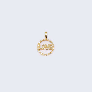 14K Gold Circle Love with Cubic Zirconia Stones Pendant Charm 14K Gold Circle Love with Cubic Zirconia Stones Pendant Charm