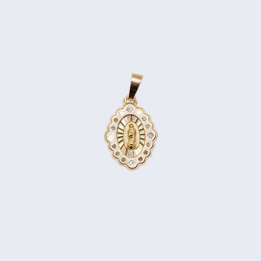 10K Gold Virgen de Guadalupe with Cubic Zirconia Stones Pendant Charm