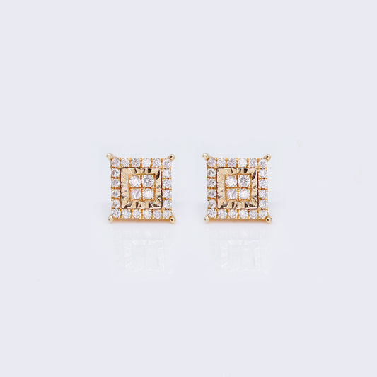 14K Double Row Square 0.5ct Diamond Stud Earrings