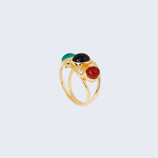 14K Yellow Gold Carved Gemstone Scarab Ring