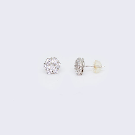 14K Cubic Zirconia Cluster Flower Stud Earrings