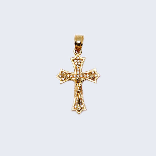 10K Gold Christ in Cross with Cubic Zirconia Stones Pendant Charm