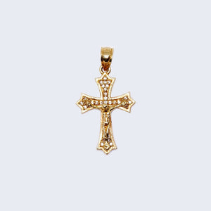 10K Gold Christ in Cross with Cubic Zirconia Stones Pendant Charm 10K Gold Christ in Cross with Cubic Zirconia Stones Pendant Charm