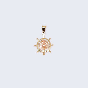 14K Gold Ship Rudder with Cubic Zirconia Stones Pendant Charm 14K Gold Ship Rudder with Cubic Zirconia Stones Pendant Charm
