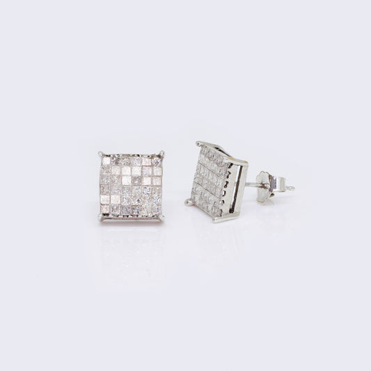 14K Square Princess Cut 0.6ct Diamond Stud Earrings