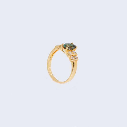 14K Yellow Gold Diamonds & Green Apatite Ring