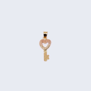 14K Gold Pink Heart Key Pendant Charm 14K Gold Pink Heart Key Pendant Charm