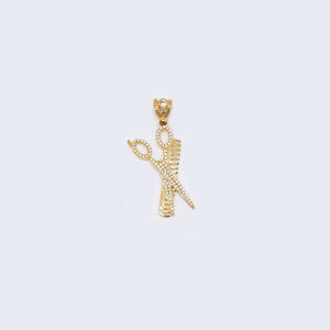 14K Gold Stylish Hairbrush & Scissors Pendant Charm 14K Gold Stylish Hairbrush & Scissors Pendant Charm