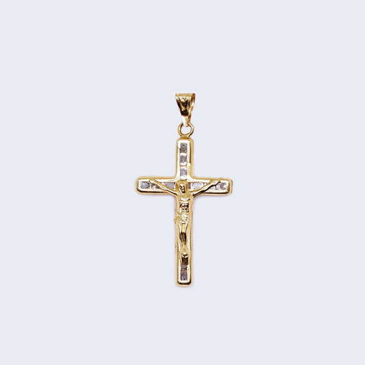 10K Gold Christ in Cross with Cubic Zirconia Stones Pendant Charm